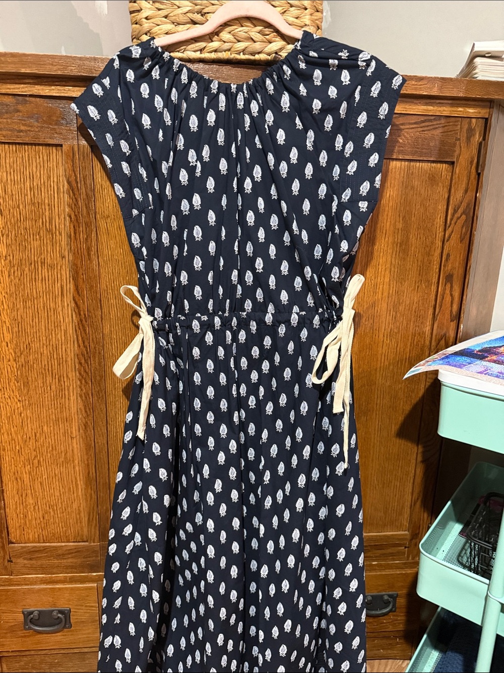 Banana Republic Navy Printed Midi Dress with Side Ties